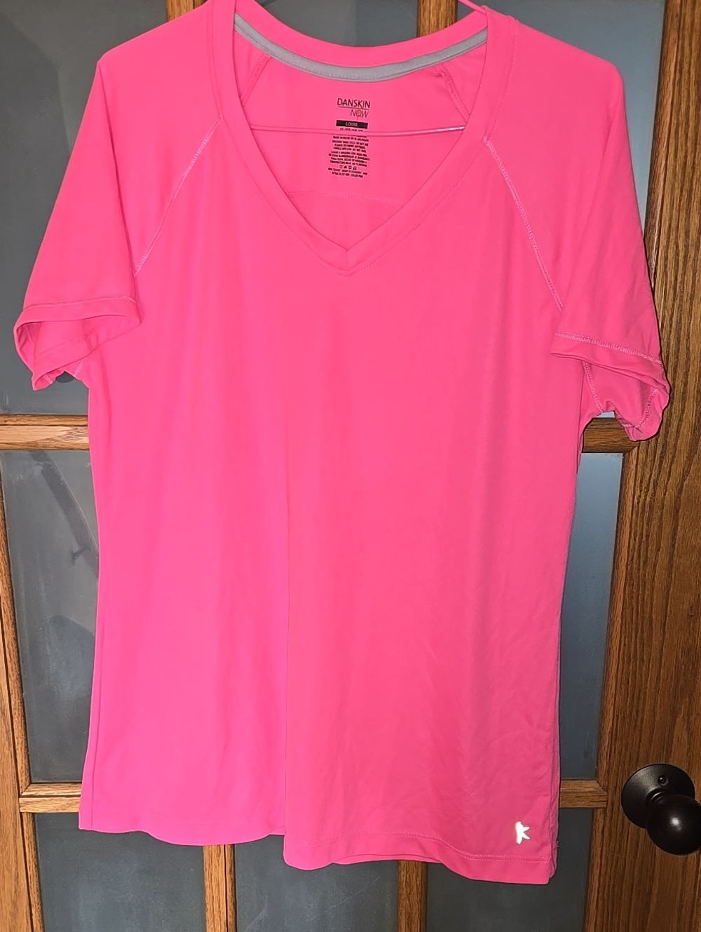 Danskin Now Pink Top V-Neck Athleisure Workout Top XL 16 18 Womens Shirt Gym